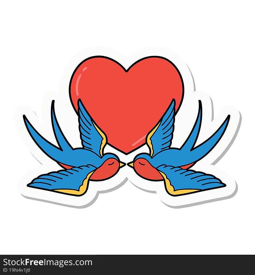 sticker of tattoo in traditional style of swallows and a heart. sticker of tattoo in traditional style of swallows and a heart