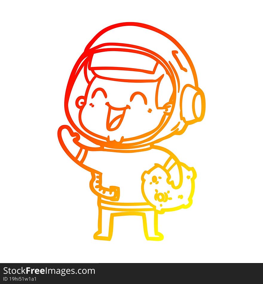 warm gradient line drawing of a happy cartoon astronaut