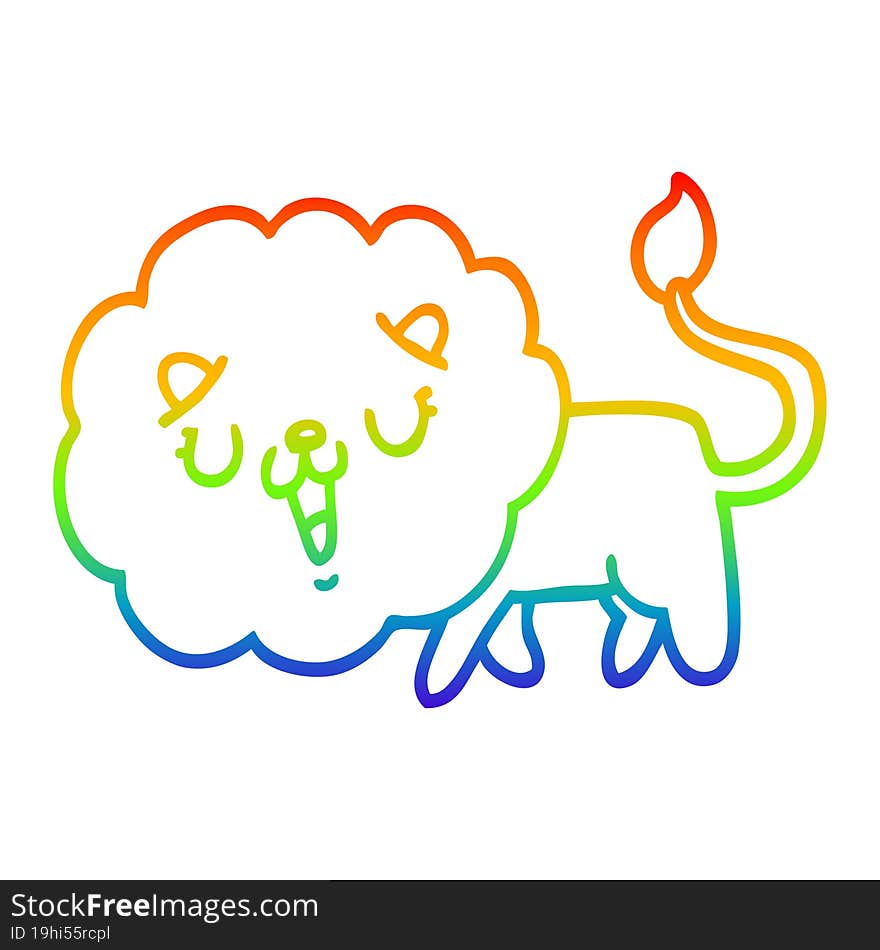 rainbow gradient line drawing cute cartoon lion