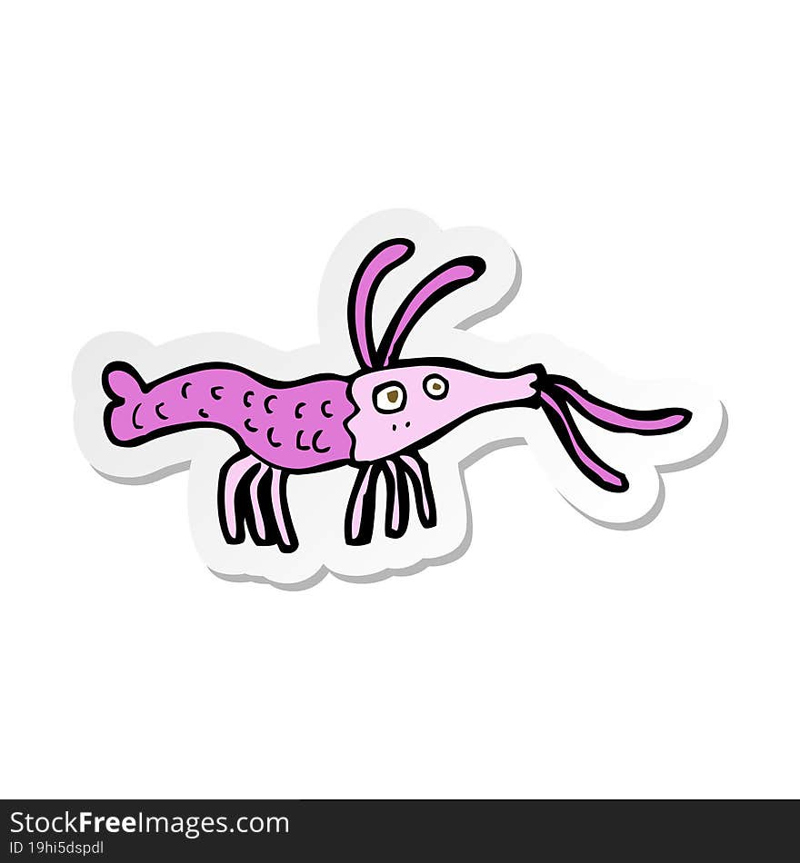 sticker of a cartoon shrimp