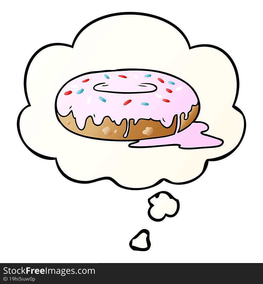 cartoon donut and thought bubble in smooth gradient style