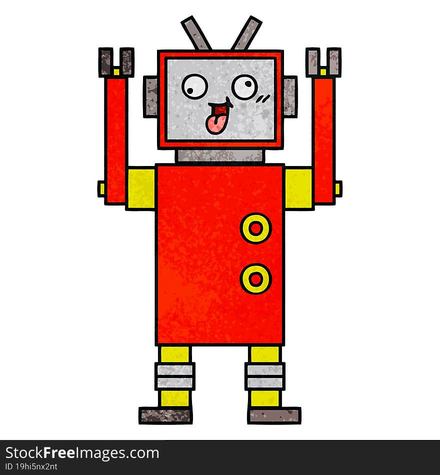 retro grunge texture cartoon crazy robot