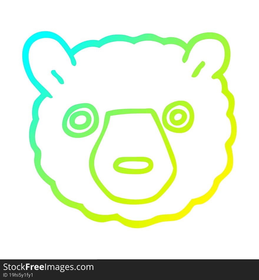 Cold Gradient Line Drawing Cartoon Bear Face