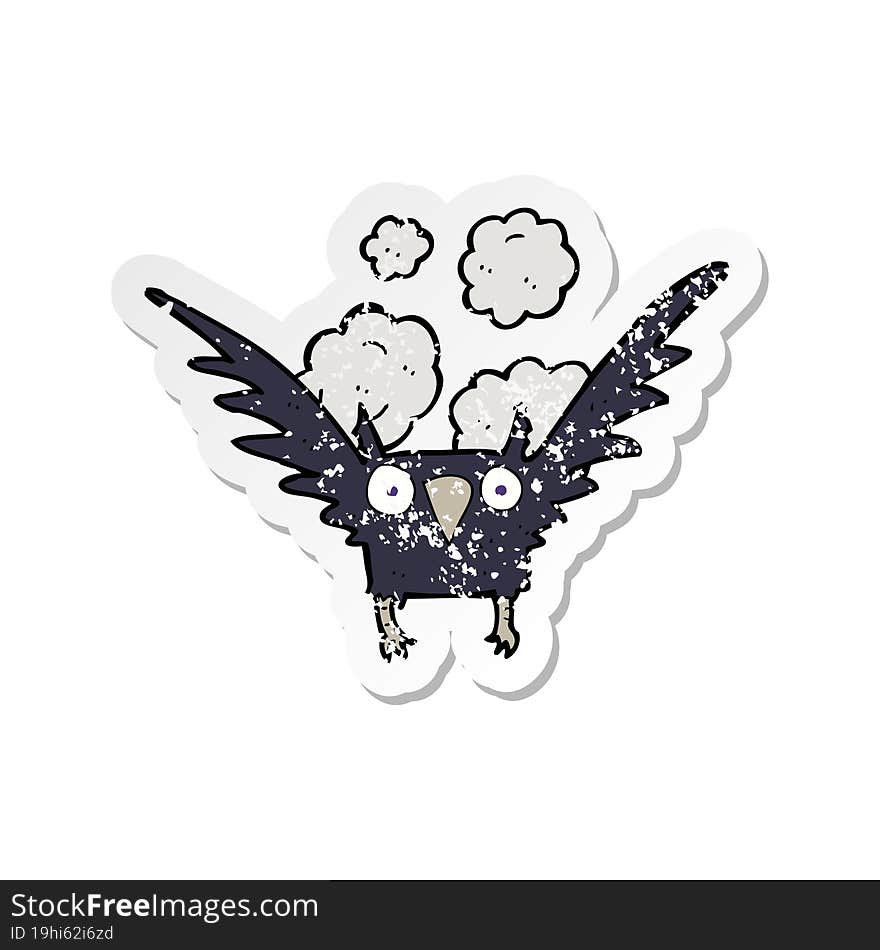 retro distressed sticker of a cartoon spooky bird