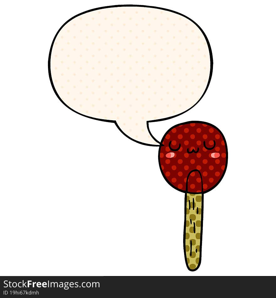 cartoon lollipop with speech bubble in comic book style