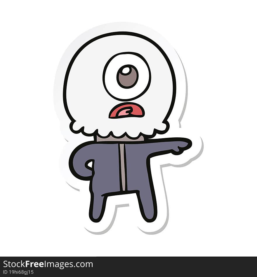 sticker of a cartoon cyclops alien spaceman