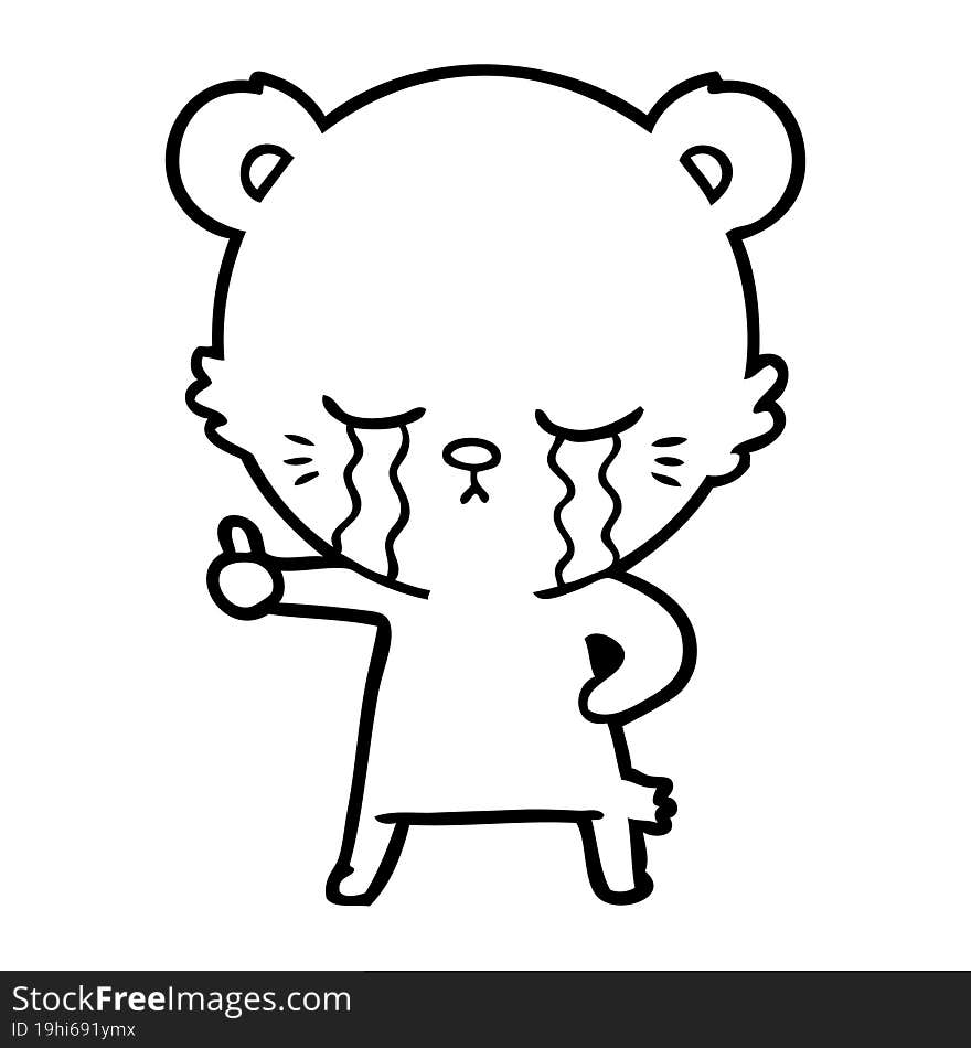 crying cartoon bear giving thumbs up. crying cartoon bear giving thumbs up