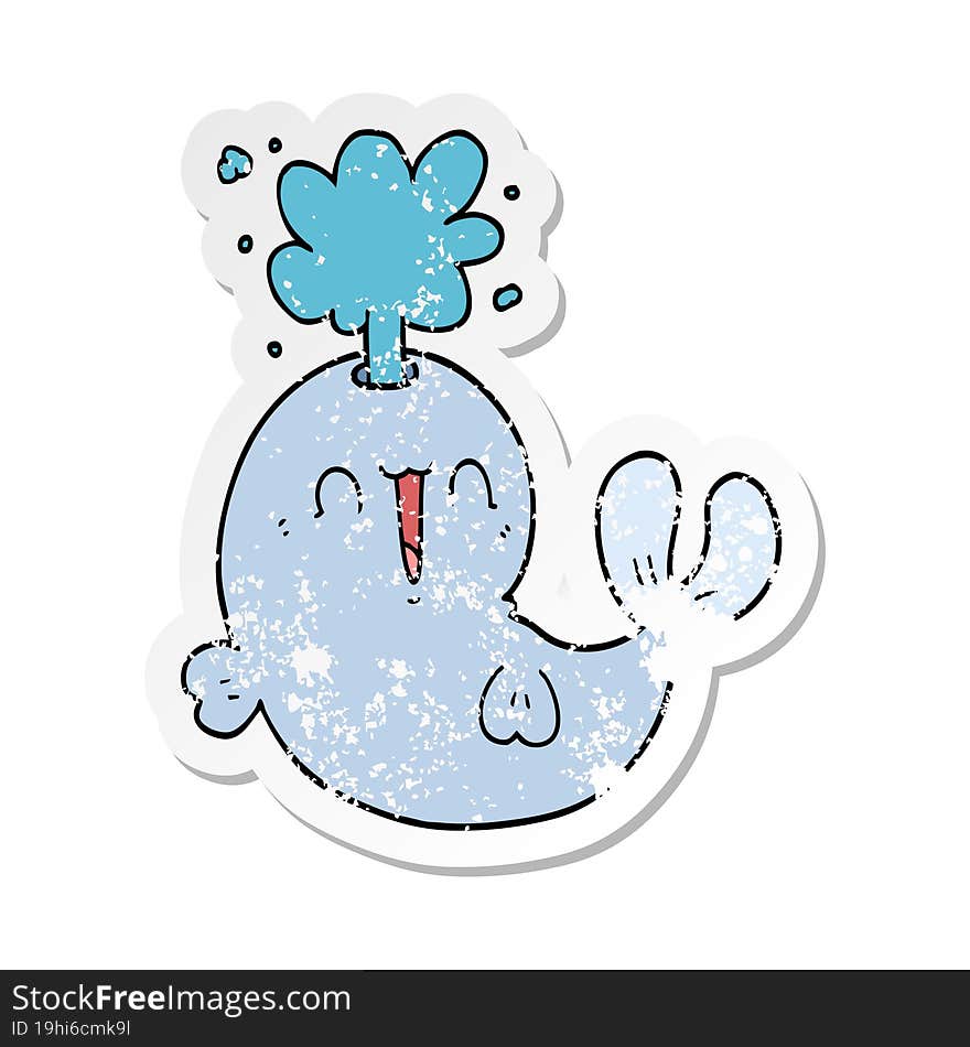 distressed sticker of a cartoon whale spouting water