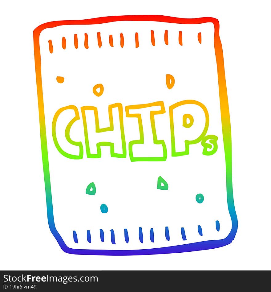 rainbow gradient line drawing cartoon packet of chips