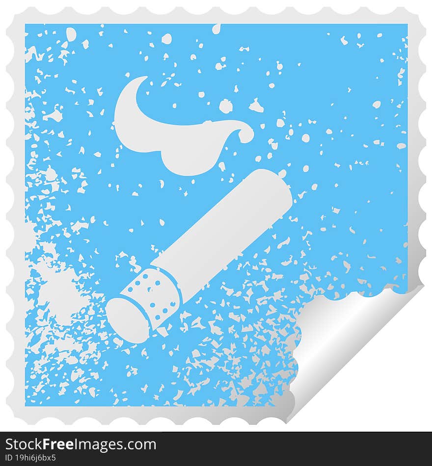 distressed square peeling sticker symbol of a smoking cigarette