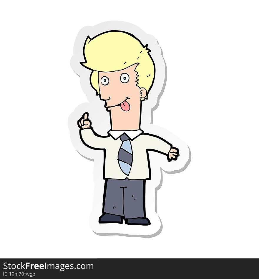 Sticker Of A Cartoon Office Man With Crazy Idea