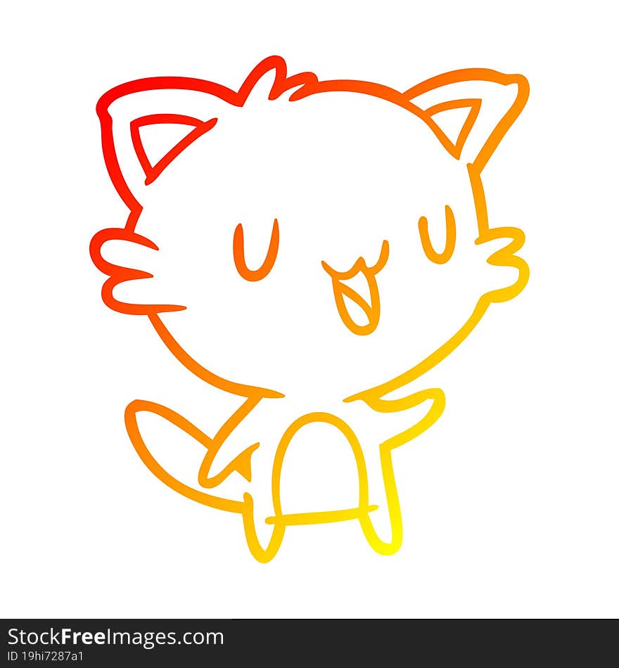 warm gradient line drawing of a happy cat