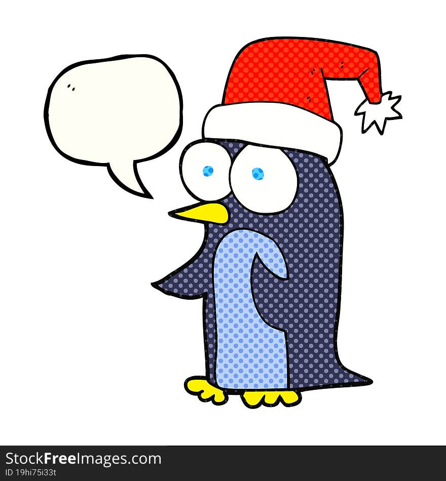 comic book speech bubble cartoon christmas penguin