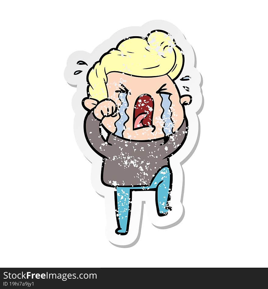 distressed sticker of a cartoon crying man