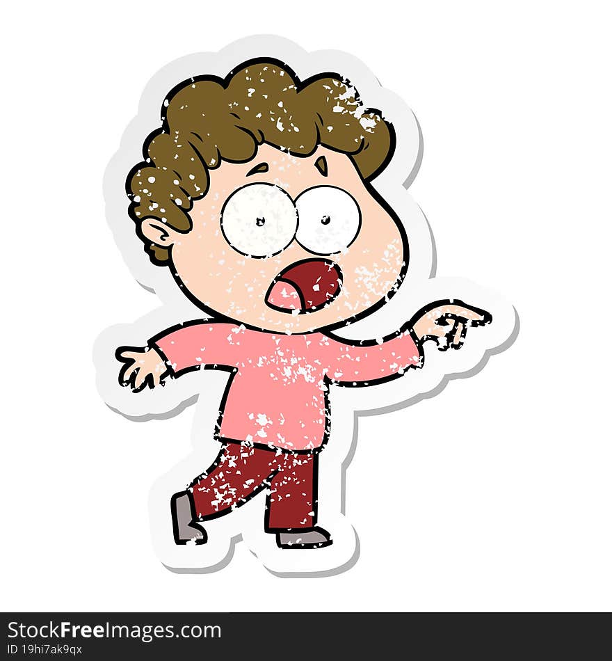 distressed sticker of a cartoon man gasping in surprise