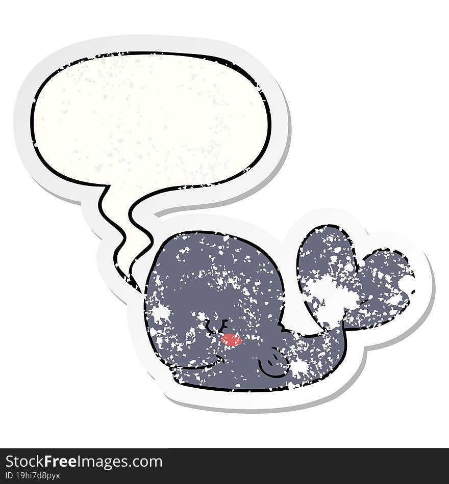 Cartoon Whale And Speech Bubble Distressed Sticker