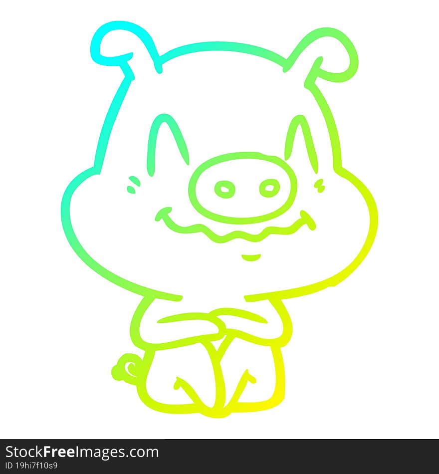 cold gradient line drawing nervous cartoon pig sitting