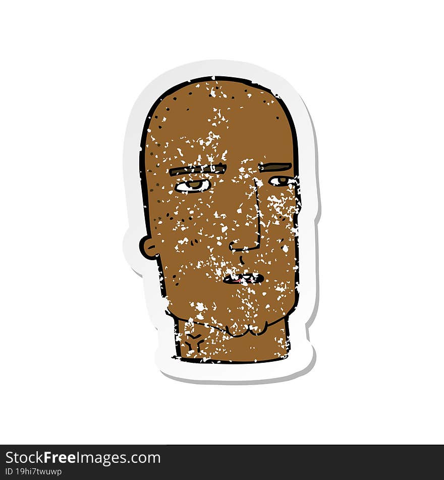 retro distressed sticker of a cartoon bald tough guy