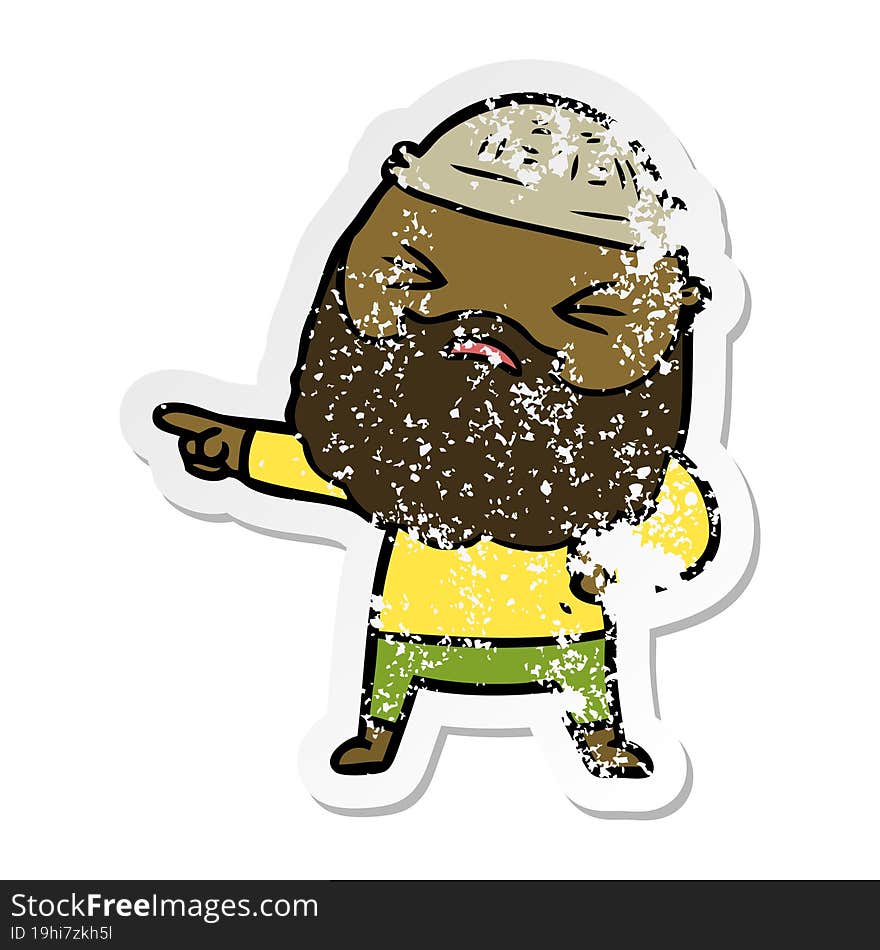 distressed sticker of a cartoon man with beard