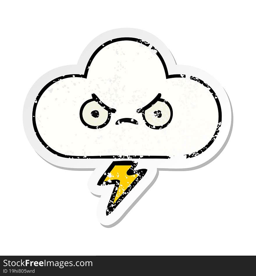 Distressed Sticker Of A Cute Cartoon Thunder Cloud