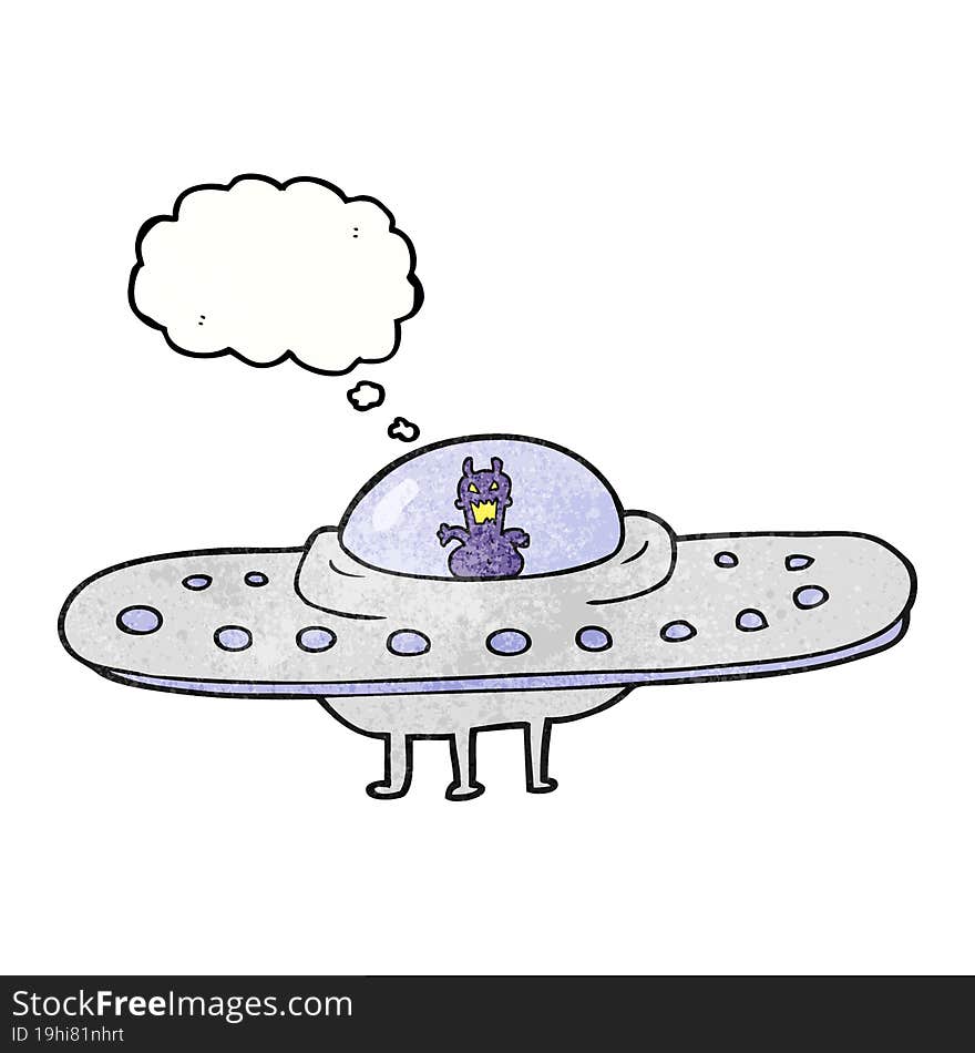 thought bubble textured cartoon flying saucer