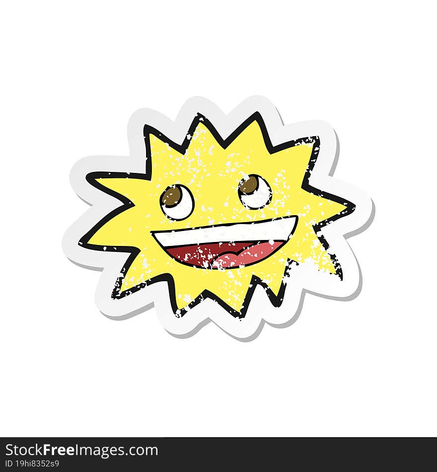 retro distressed sticker of a cartoon star with face