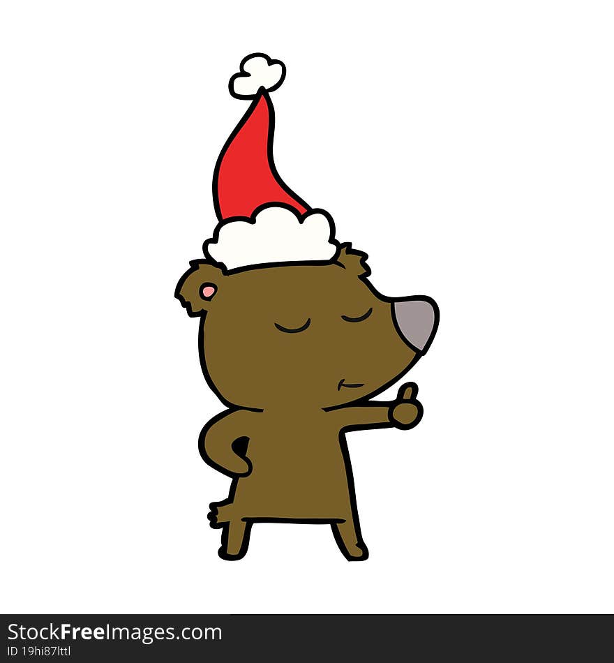 happy hand drawn line drawing of a bear giving thumbs up wearing santa hat. happy hand drawn line drawing of a bear giving thumbs up wearing santa hat