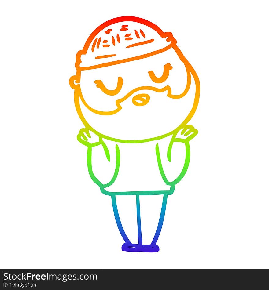 rainbow gradient line drawing cute cartoon man with beard