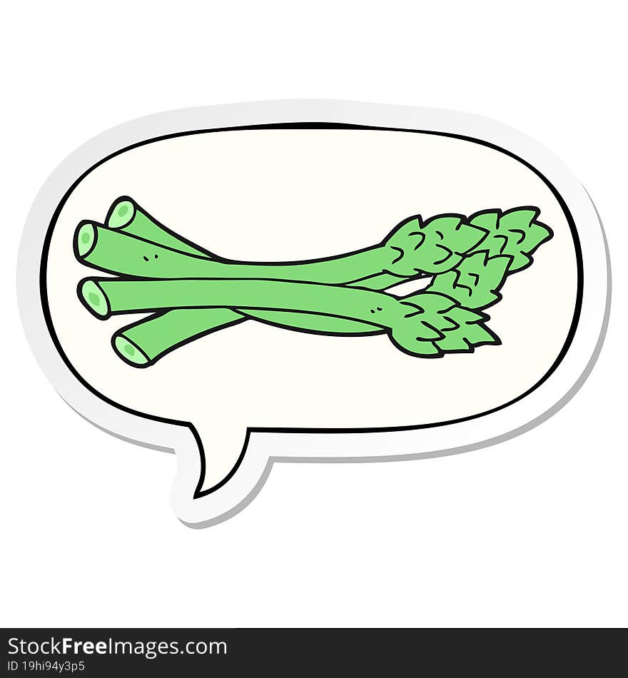 cartoon asparagus with speech bubble sticker. cartoon asparagus with speech bubble sticker