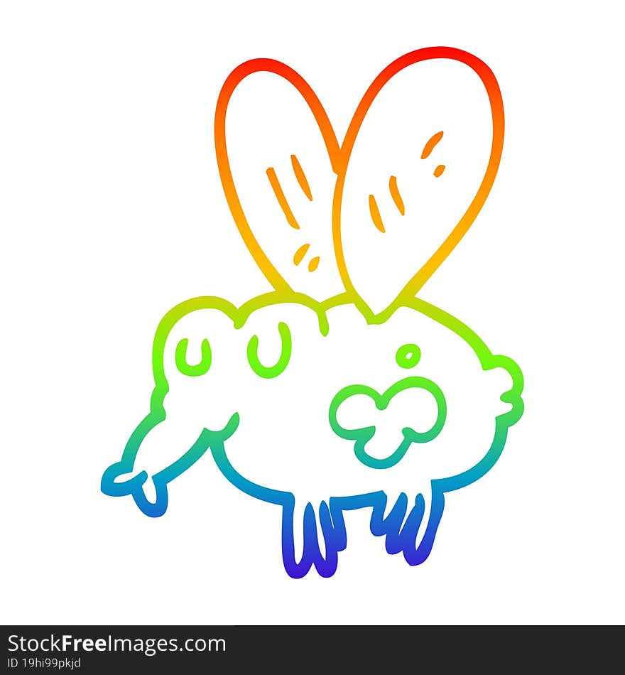 rainbow gradient line drawing of a cartoon fly