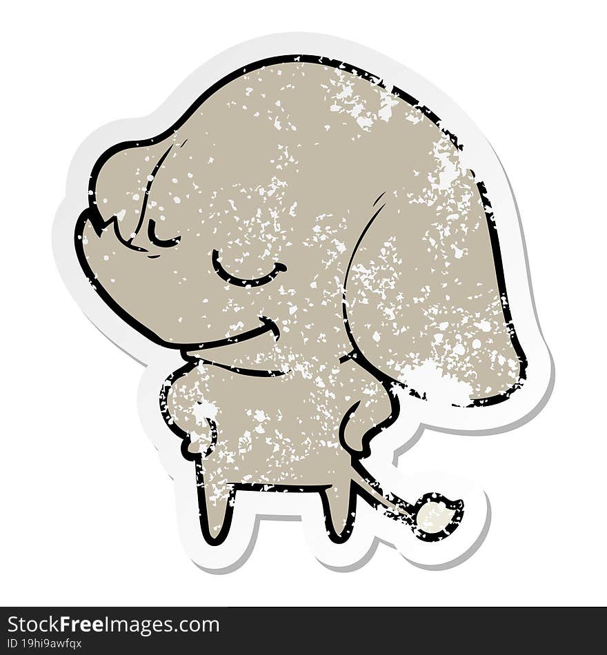 Distressed Sticker Of A Cartoon Smiling Elephant