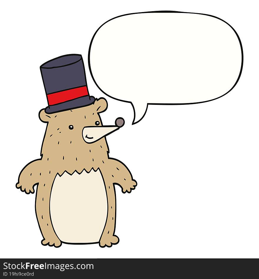 cartoon bear in top hat and speech bubble