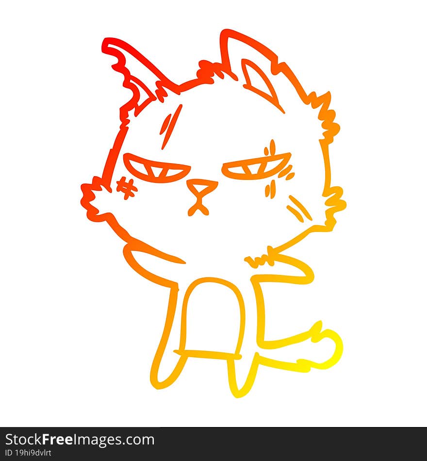 Warm Gradient Line Drawing Tough Cartoon Cat