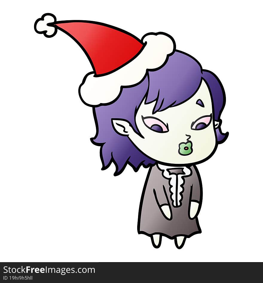 cute gradient cartoon of a vampire girl wearing santa hat