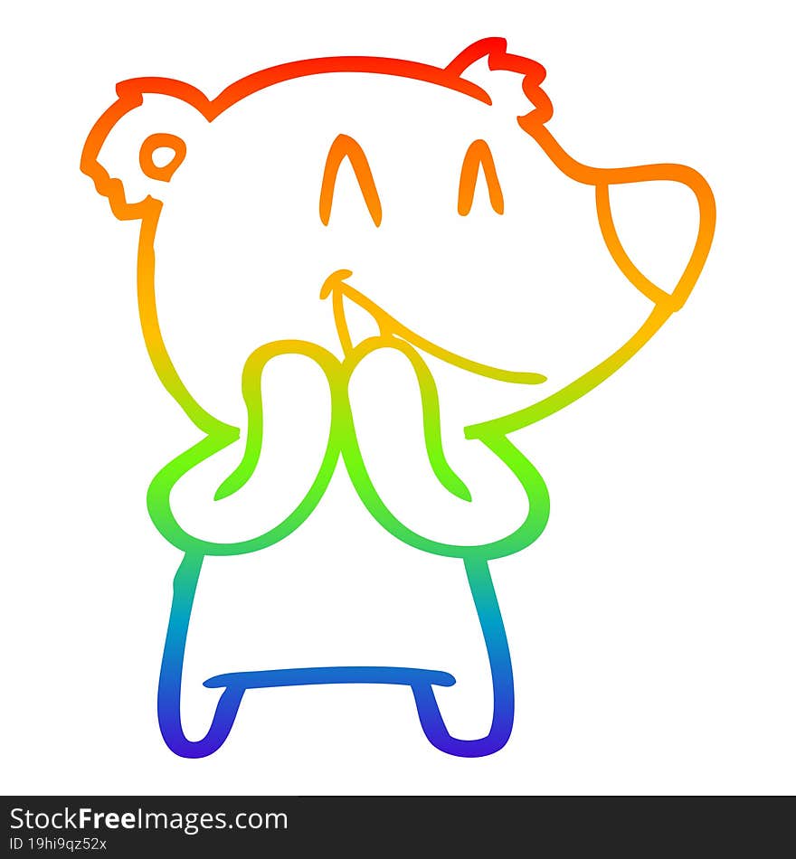 Rainbow Gradient Line Drawing Laughing Bear Cartoon