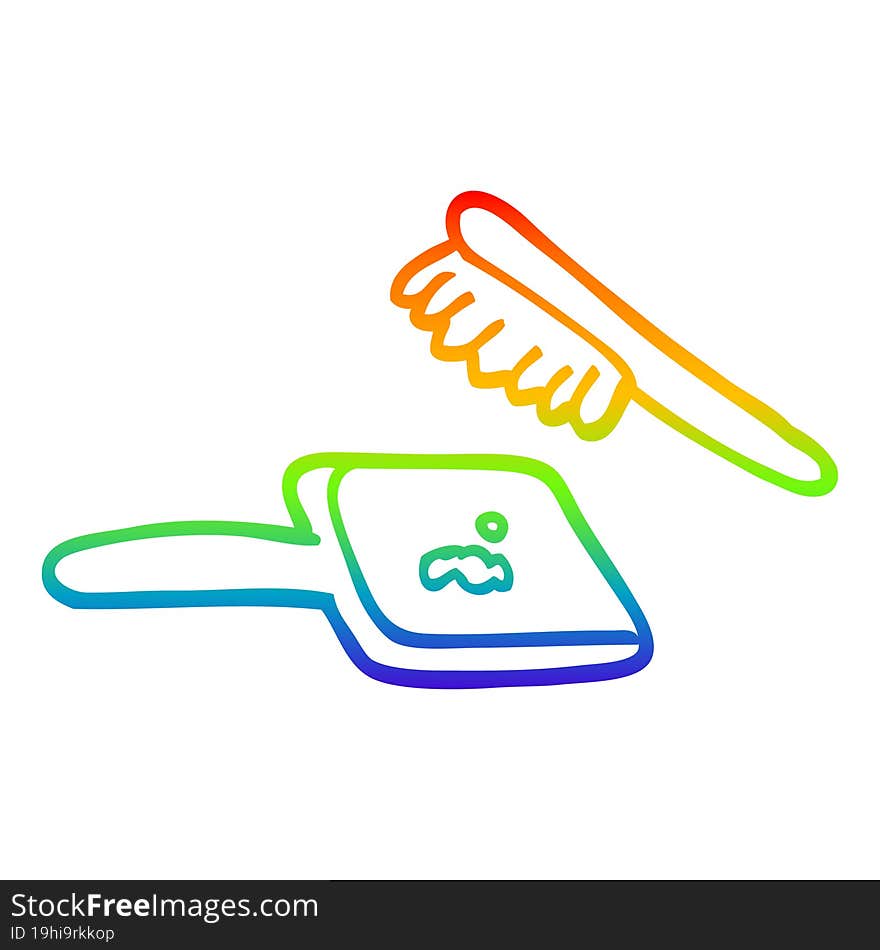 Rainbow Gradient Line Drawing Cartoon Brush And Mirror