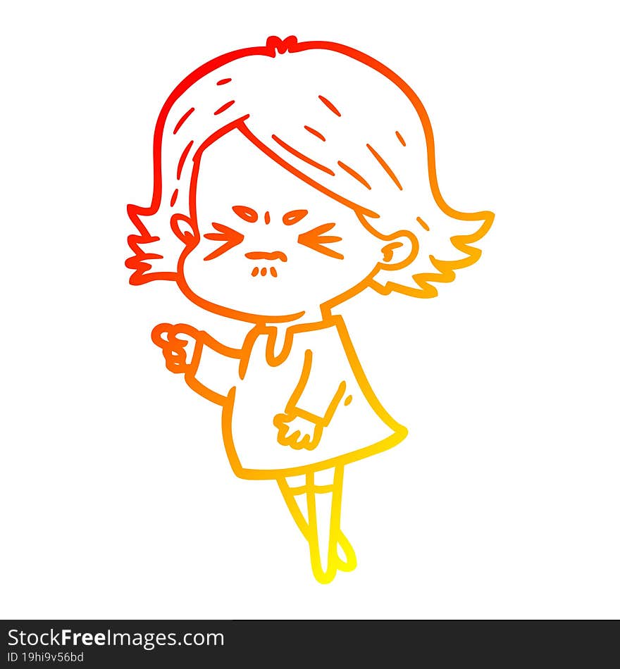 warm gradient line drawing of a cartoon angry woman