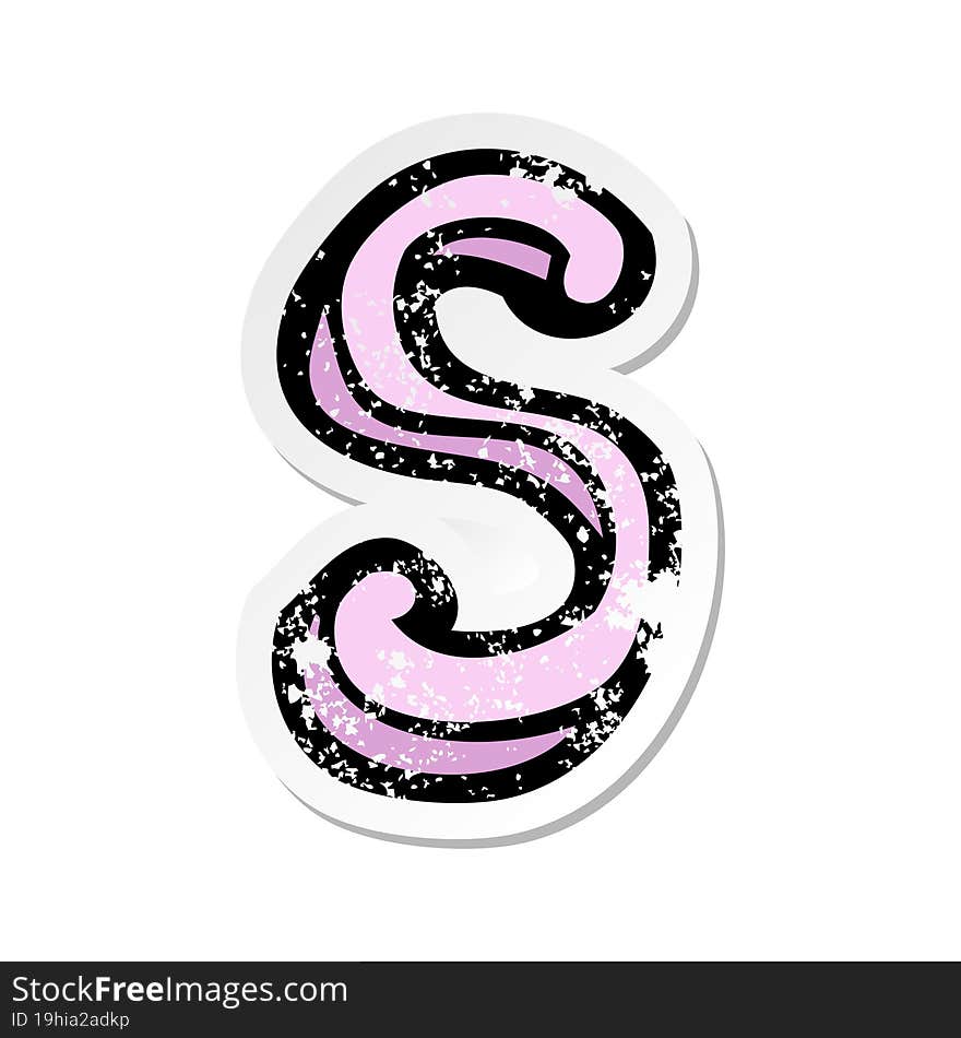 Retro Distressed Sticker Of A Cartoon Letter S