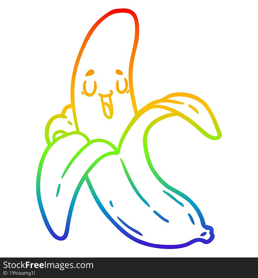 rainbow gradient line drawing cartoon banana