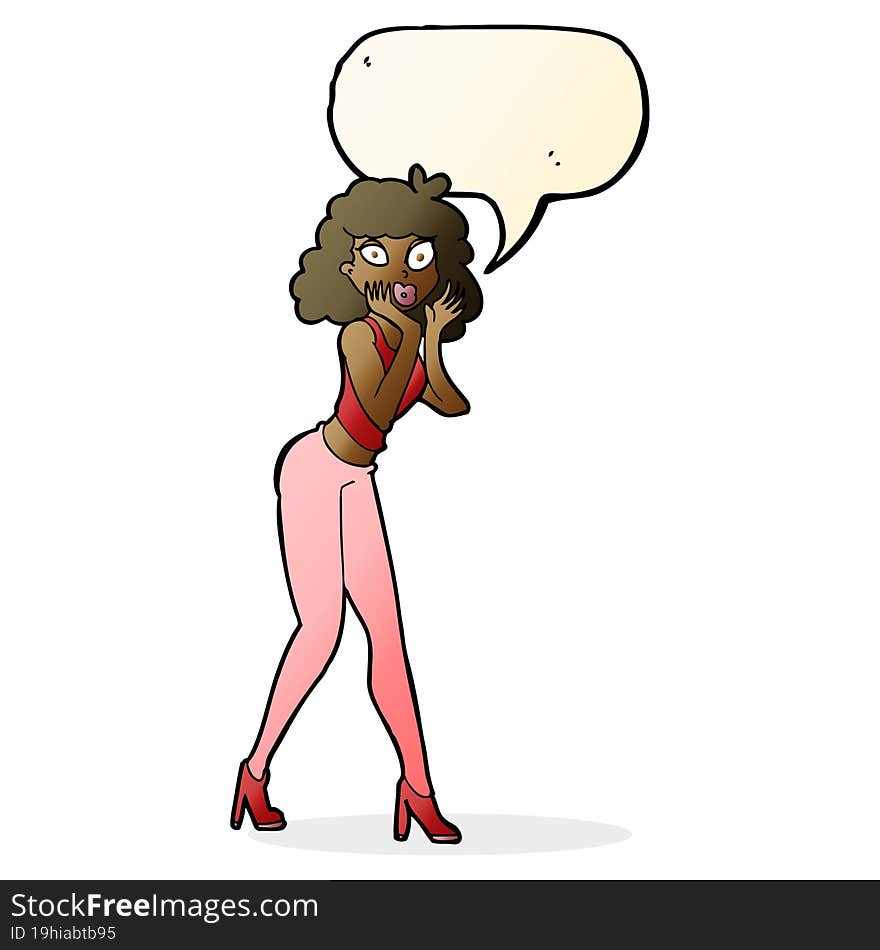 cartoon surprised woman with speech bubble