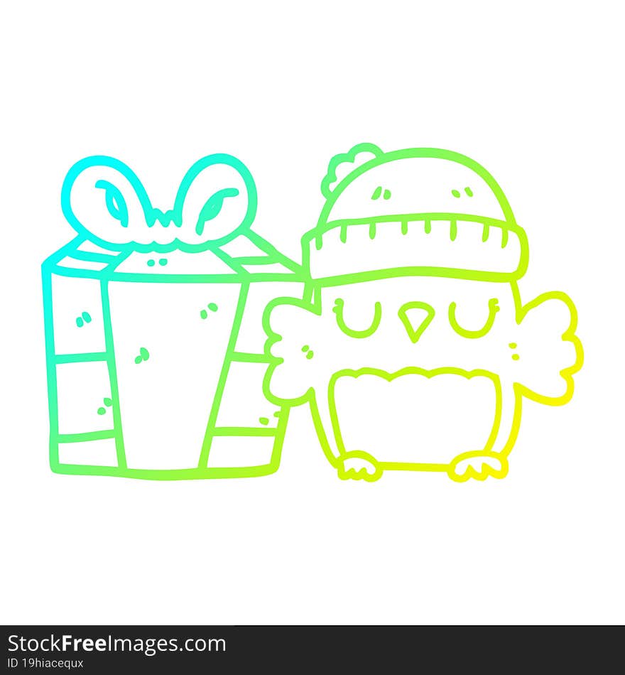 cold gradient line drawing cute christmas owl