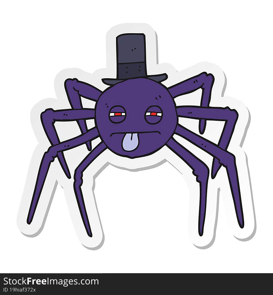 Sticker Of A Cartoon Halloween Spider In Top Hat