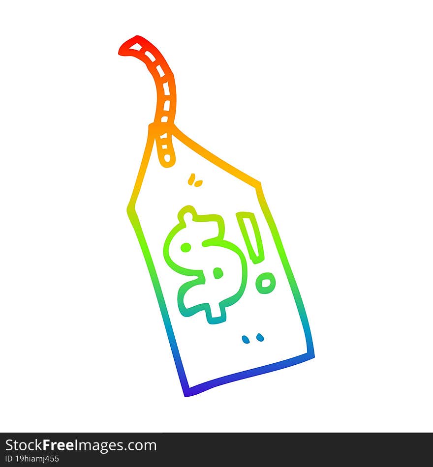 rainbow gradient line drawing of a cartoon price label