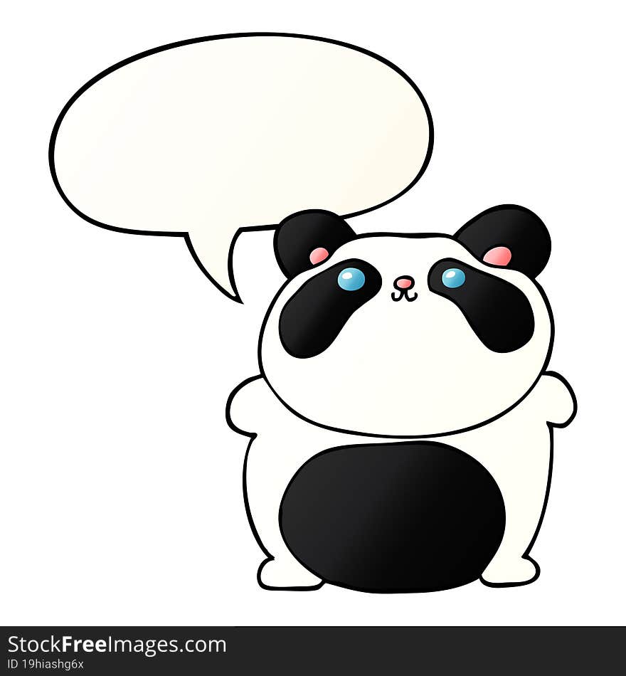 cartoon panda and speech bubble in smooth gradient style