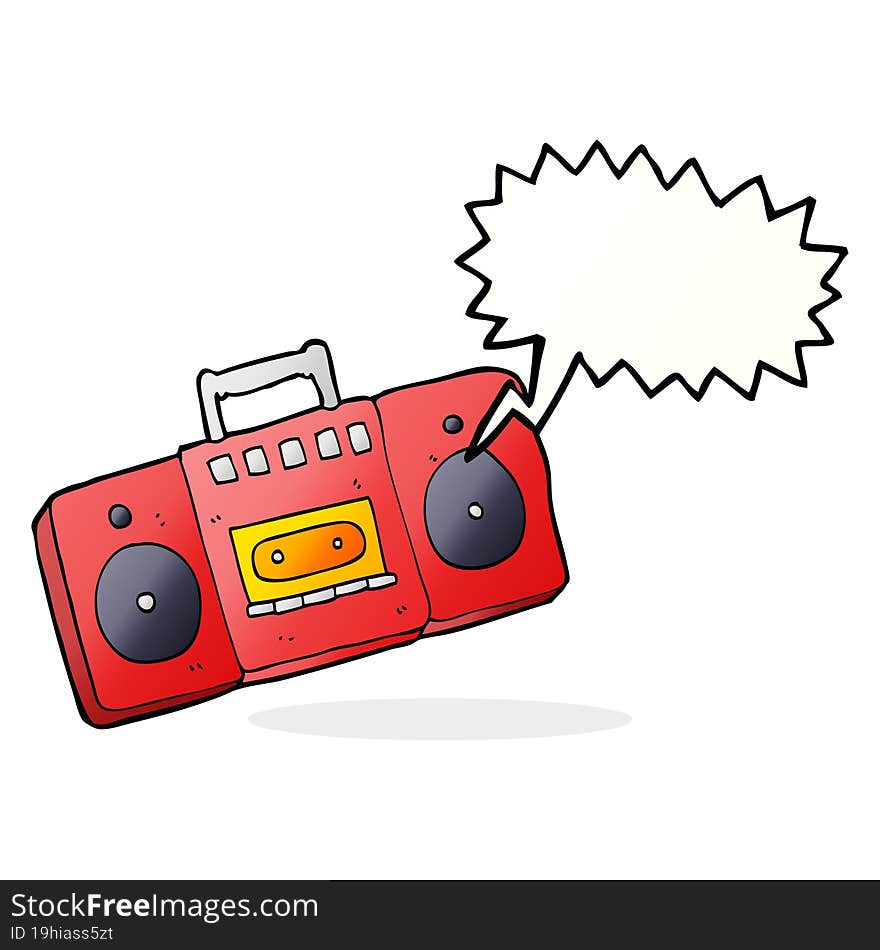 cartoon radio cassette player with speech bubble