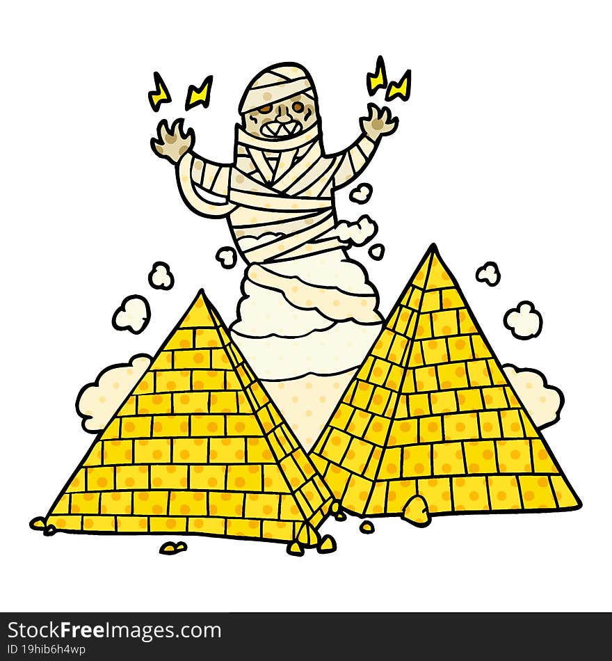 cartoon mummy and pyramids. cartoon mummy and pyramids