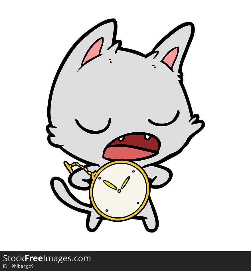 talking cat cartoon with stopwatch. talking cat cartoon with stopwatch