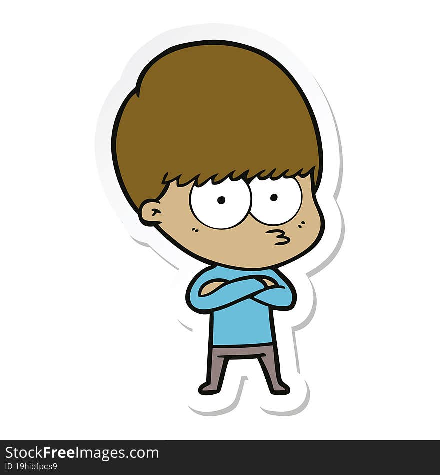 Sticker Of A Nervous Cartoon Boy