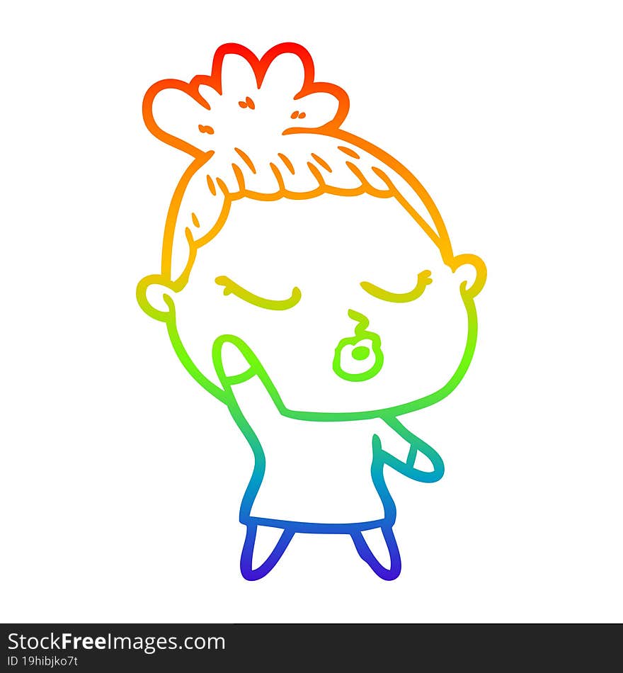 rainbow gradient line drawing of a cartoon calm woman