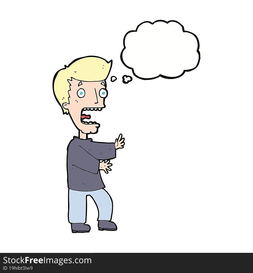 Cartoon Terrified Man With Thought Bubble